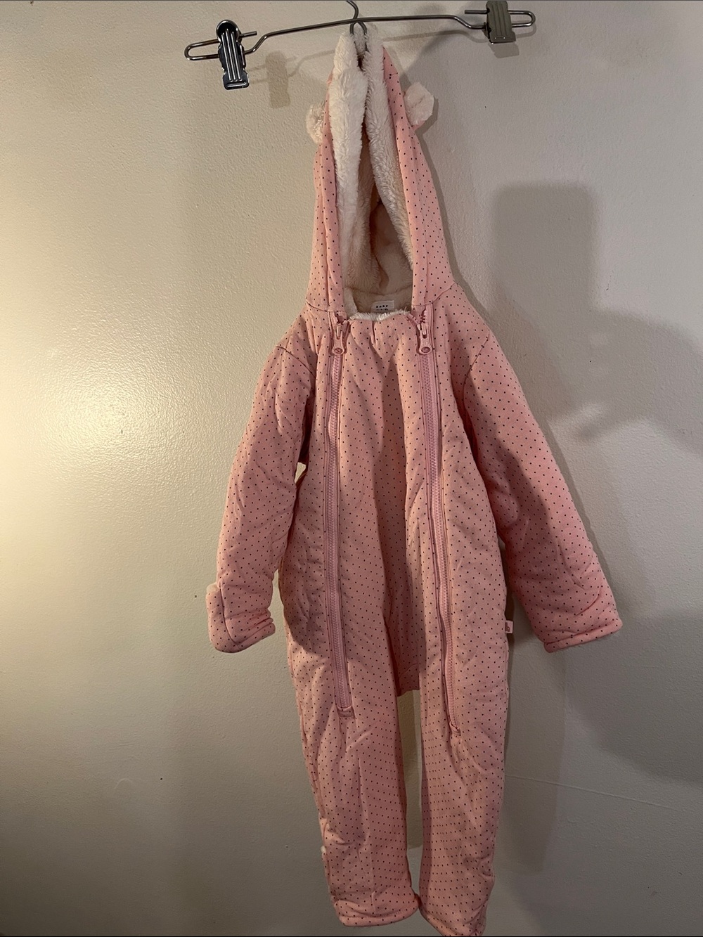 GAP Pink Hooded Polka Dot Infant One-Piece